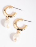 Goldair Gold Pearl Huggie Hoop Earrings