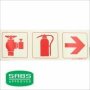 Parrot Photoluminescent 190MM Safety Sign - F12 - Fire Hydrant + Fire Extinguisher + Arrow Right