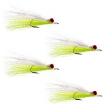The Fly Fishing Place Clousers Deep Minnow - Streamer Fly Fishing Flies - 4 Saltwater And Bass Flies - Chartreuse And White - Ho