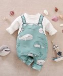 Mint Green Whale 2 In 1 Romper Long Sleeve