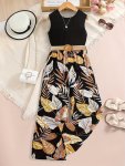 Summer Outfits Girl's Tank Top + Tropical Leaf Print Trousers Set Holiday Casual Going Out 2PCS Clothes