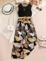 Summer Outfits Girl's Tank Top + Tropical Leaf Print Trousers Set Holiday Casual Going Out 2PCS Clothes