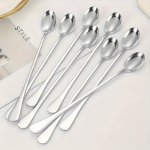 8PCS SET Long Handle Coffee Spoon Stirring Spoon Stainless Steel Ice Tea Spoon For Home Restaurant Coffee Shop Party Flatware