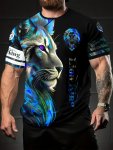 Men's Lion Graphic Print T-Shirt Casual Short Sleeve Crew Neck Tee Men's Clothing For Summer Outdoor