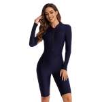 Women's Navy Blue Ballistic Long Sleeve Shorts Swimwear - XL