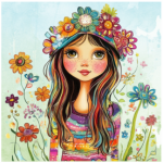 Fabric Paint Cushion Cover Floral Girl