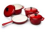 Smte Rystel Seven Piece Cast Iron Enamel Cookware Pot Set Red With Keychain