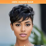 150% Human Hair Wig Short Wig Pixie Cut Wig With Bangs Non Lace Wig Human Hair Wig Natural Hairline With Baby Hair