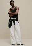 Loose Fit Twill Trousers - White & Pinstriped