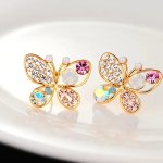 Chic Butterfly Stud Earrings With Faux Pearls & Colorful Rhinestones - Perfect Gift For Girls