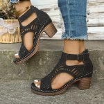 Chic Women's Wedge Sandals With Hollow-out Design Comfortable Thick Sole Zip Closure - Perfect For Summer