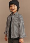 Long-sleeved Cotton Shirt - Dark Grey Striped