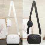 Girl's Simple Fashionable Rhombus Print Solid Color 2PCS Crossbody Bag With Adjustable Strap And Zipper Closure Pouch Trendy Sli