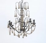 Wood And Black 6 Light Chandelier 75X55CM