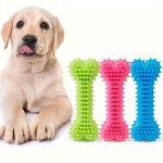 Durable Rubber Bone-shaped Dog Chew Toy For Dental Health - Cartoon Design Ideal For Small Breeds Promotes Teeth Cleaning & Trai