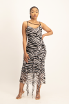 Keira Cowl Neck Ruffle Dress - Black Zebra Print - M