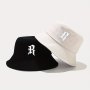 1PC "r" Embroidery Bucket Hat Breathable Sun Hat Unisex Outdoor Vacation Travel Foldable Fisherman Cap For Men