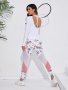 3PCS Sports Set Floral Print Racerback Sports Bra & Long Sleeve Running Top & Leggings Women's Activewear