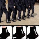 6 Pairs Of Men's Fashionable Cotton Blend Knitted Alphabet Pattern Crew Socks Tight-fitting & Breathable Socks For Uniform Dress