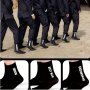 6 Pairs Of Men's Fashionable Cotton Blend Knitted Alphabet Pattern Crew Socks Tight-fitting & Breathable Socks For Uniform Dress Code Of Large Occasions And Parties