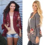 Maroon Lace Trim Floral Kimono L - The Purple Lovey