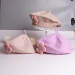 1PC Cute Flower Knitted Beret Cap Painter Cap For Autumn And Winter Season Christmas Thanksgiving Gift