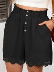 Plus Size Solid Color Wide Leg Shorts Casual Slant Pockets Button Front Shorts For Spring & Summer Women's Plus Size Clothing
