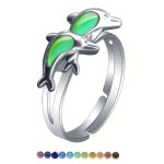 Color-changing Double Dolphin Mood Alloy Ring Adjustable Open Band Cute Cartoon Style Sweet Fashion Classic Temperature Sensitiv