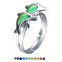 Color-Changing Double Dolphin Mood Alloy Ring Adjustable Open Band Cute Cartoon Style Sweet Fashion Classic Temperature Sensitive Faux Jewelry For All Ages