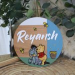 Wooden Name Board In Theme Winnie De Pooh Blue And Green