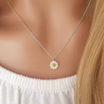 Summer 925 Sterling Silver Sunflower Dainty Necklace 9MM 45CM Chain