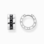 Hoop Earrings With Black Stones - Pav Silver