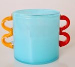 Aqua Blue Glass Vase With Orange Handles – 15X21X15CM