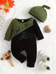 Baby Boys Stylish Color Block Matching Set - Daddy & Me Print Long Sleeve Hoodie & Trousers Set For Spring And Autumn