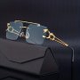 1PC Men's Trendy Square Rimless Sunglasses Super Cool Golden Tiger Head Decoration Sunglasses Men's Driving Sunshade Anti-glare Glasses