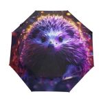 Kaaviyo Purple Starlight Hedgehog Umbrella Windproof Automatic Foldable Umbrells Auto Open Close For Men Women Kids