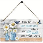 Inspirational Daisy Hanging Decor With Colorful Accents - Faux Wood Horizontal Wall Art For Home Office Kitchen - Perfect Warm G