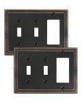 Treewell 2-PACK Combo Decorator double Toggle Light Switch Cover Plate Aged Bronze Pearls Decorative Switch Plates And Outlet Co