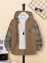 Boys Plaid Pattern Knit Hooded Cardigan Long Sleeve Casual Retro Style Jacket For Spring/Fall
