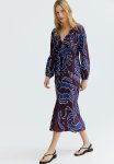 Balloon-sleeved Cotton Dress - Burgundy & Patterned