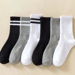 5 6 Pairs Men's Casual Crew Striped Pattern Socks Breathable Moisture Wicking Workout Socks For Autumn Winter