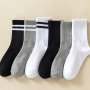 5/6 Pairs Men's Casual Crew Striped Pattern Socks Breathable Moisture Wicking Workout Socks For Autumn Winter