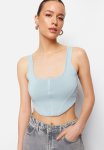 Crop Top Bodice Detailed Knitwear Blouse - Blue