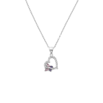 Sterling Silver Cubic Zirconia Butterfly Heart Pendant Necklace