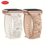 2PCS Floral Engraved Bands Compatible With Iwatch Band 40MM 41MM 38MM 42MM 44MM 45MM 49MM Women Soft Silicone Cute Wildflowers S