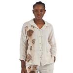 Sun Heart Print Linen Shirt - Stone L xl