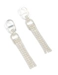 Silver Diamante Round Attached Tassel Drop Earrings