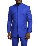 Tijofa 2 Piece Chinese Tunic Suit Men Royal Blue Suits For Men Wedding Regular Fit Mandarin Collar Suit Classic Prom Royal Blue