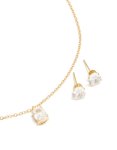 Waterproof Gold Plated Stainless Steel Cubic Zirconia Oval Necklace & Earrings Set