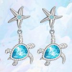 Cute Starfish Blue Turtle Stud Earrings Holiday Birthday Gift For Family Friend
